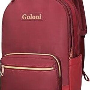 Goloni Leisure Wine Red 15.6" Laptop Backpack Travel Bag Rose Gold Zipper-NEW